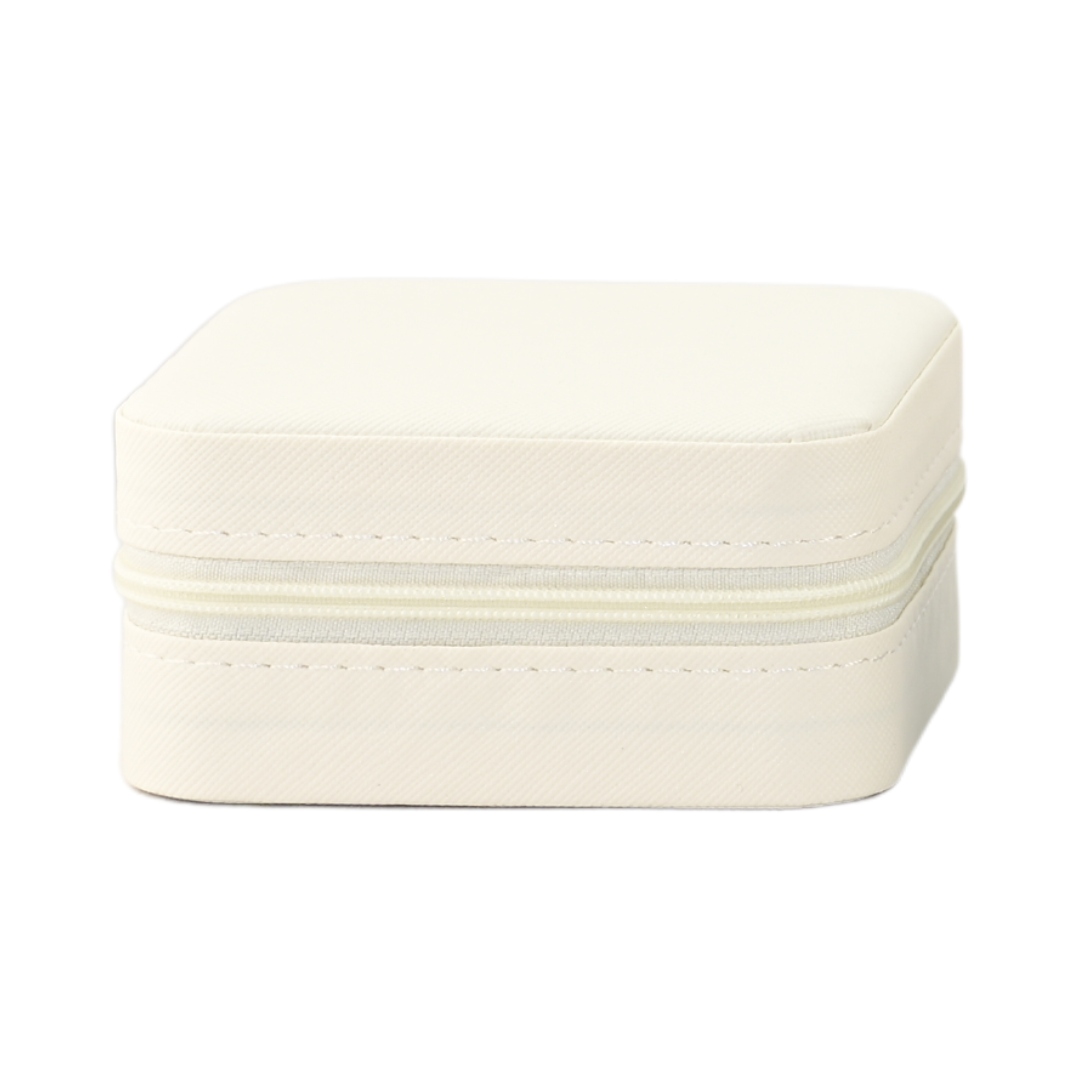 Small Jewelry Box in white color with smooth zip closure for storing charms and accessories.