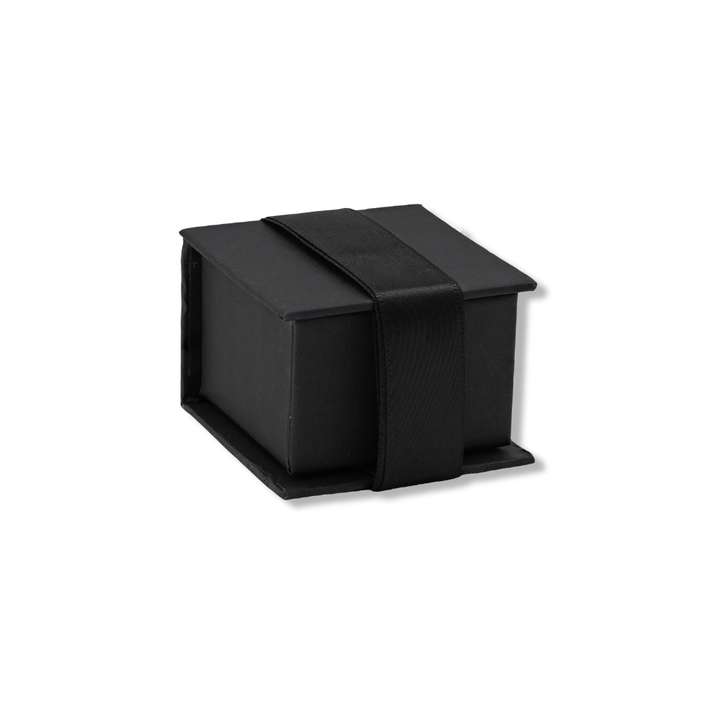 Small Jewelry Gift Box for charms and rings, elegant black packaging with ribbon.