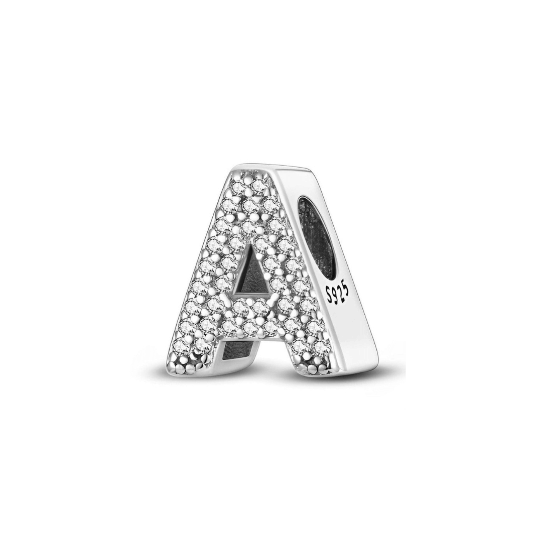 Sparkling Alphabet Charms silver letter A charm with pavé stones for personalized jewelry