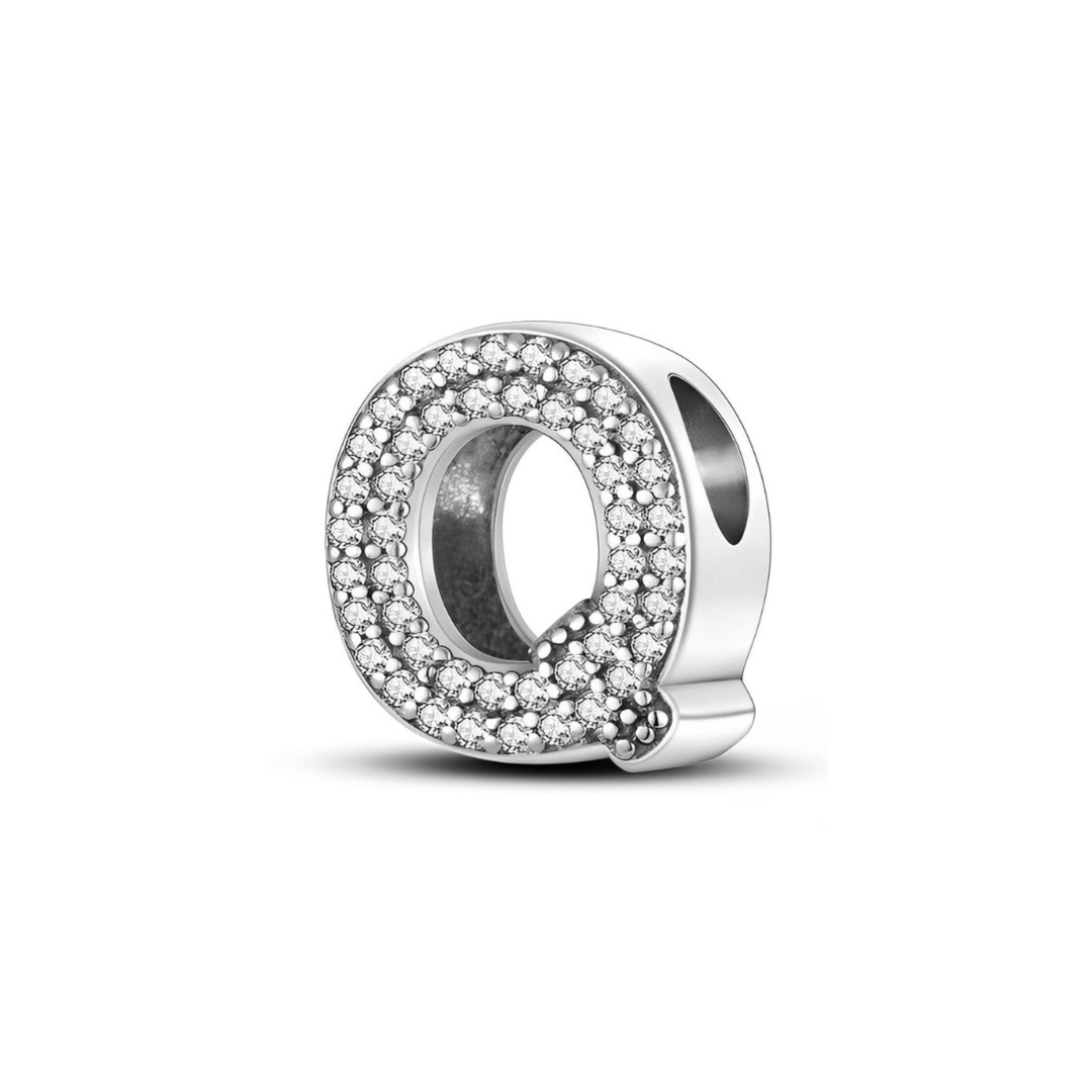 Sparkling Alphabet Charms charm featuring letter Q designed with clear pavé stones and silver craftsmanship.