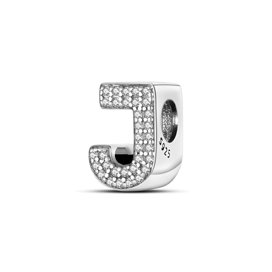 Sparkling Alphabet Charms in silver with clear pavé stones shaped as letter J.