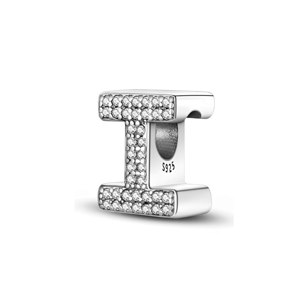 Sparkling Alphabet Charms letter I charm adorned with brilliant clear pavé stones in silver.