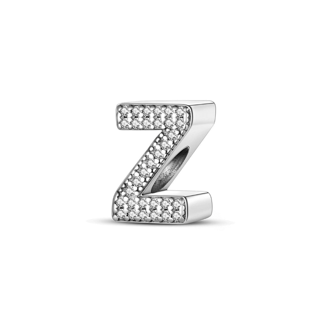 Sparkling Alphabet Charms in silver featuring the letter Z embellished with clear pavé stones.