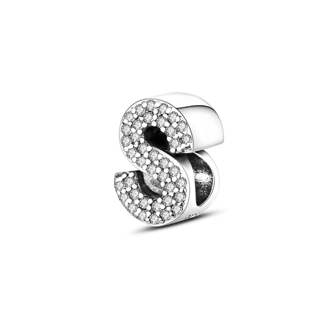 Sparkling Alphabet Charms silver letter S charm with clear pavé stones, perfect for personalized jewelry.