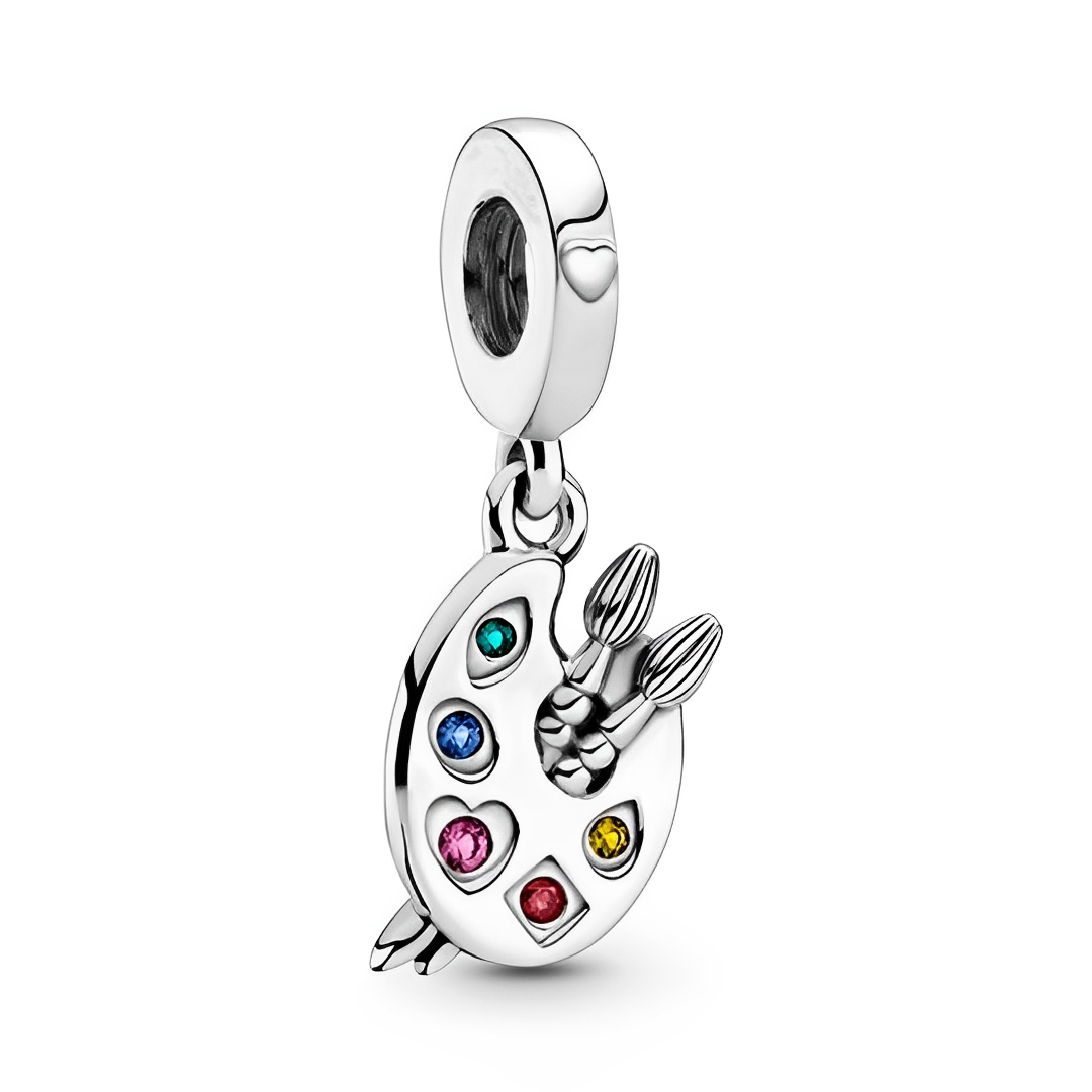 Sparkling Artist Palette Dangle Charm with colorful stones and paintbrushes, perfect for creative souls.