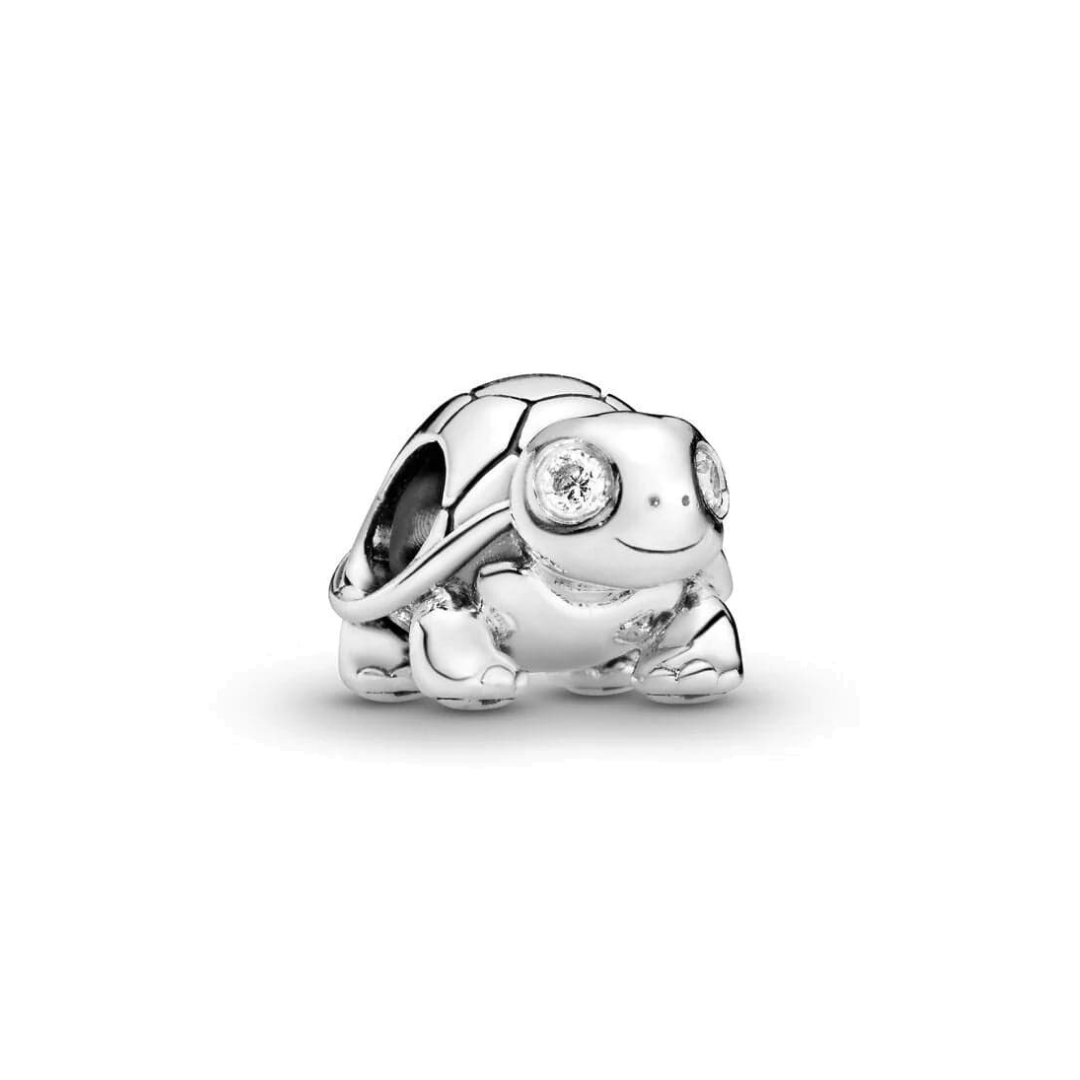 Sparkling Baby Tortoise Charm - a charming silver tortoise bead with sparkling eyes for bracelets.
