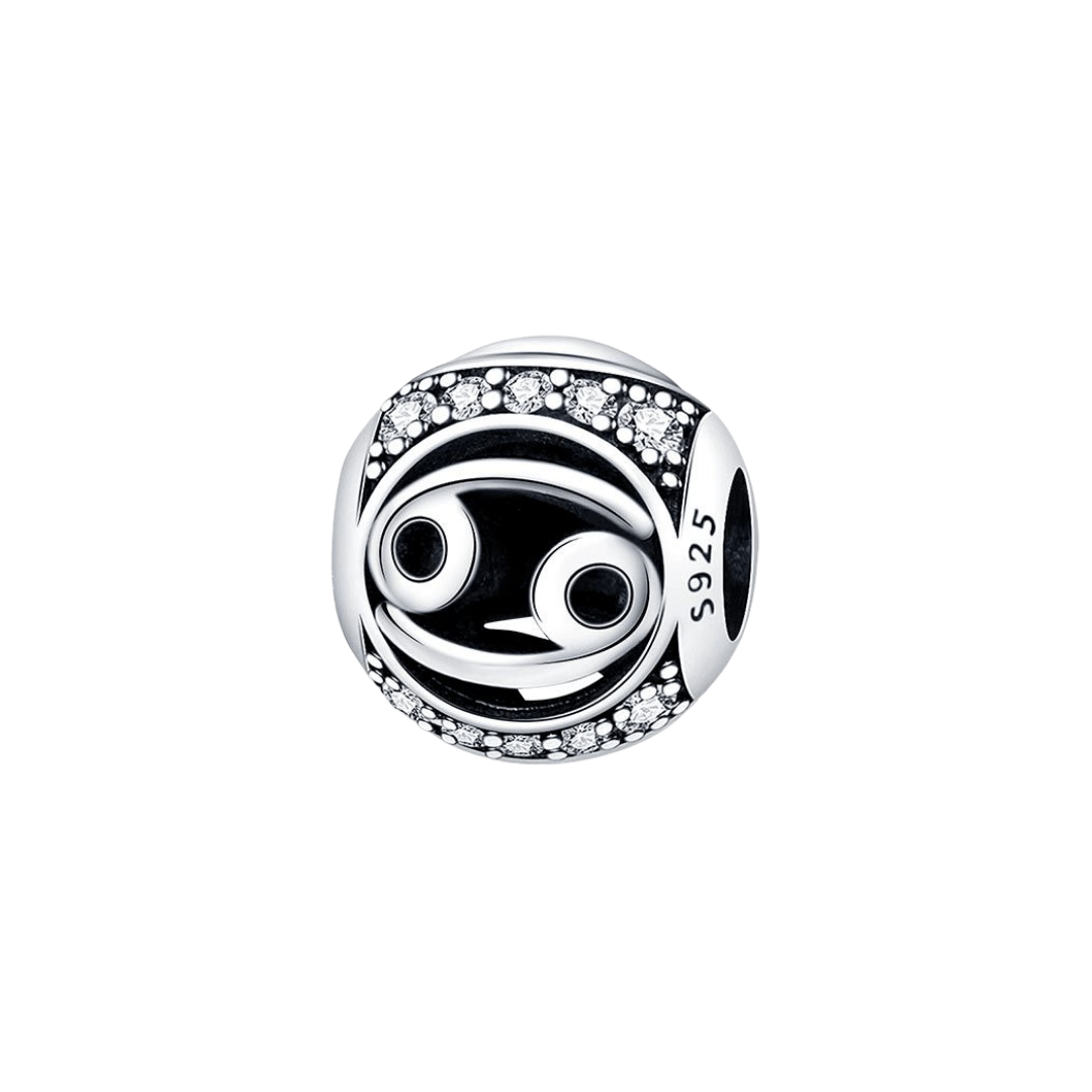 Sparkling Cancer Star Sign Charm with silver Cancer symbol and pavé crystals detail.