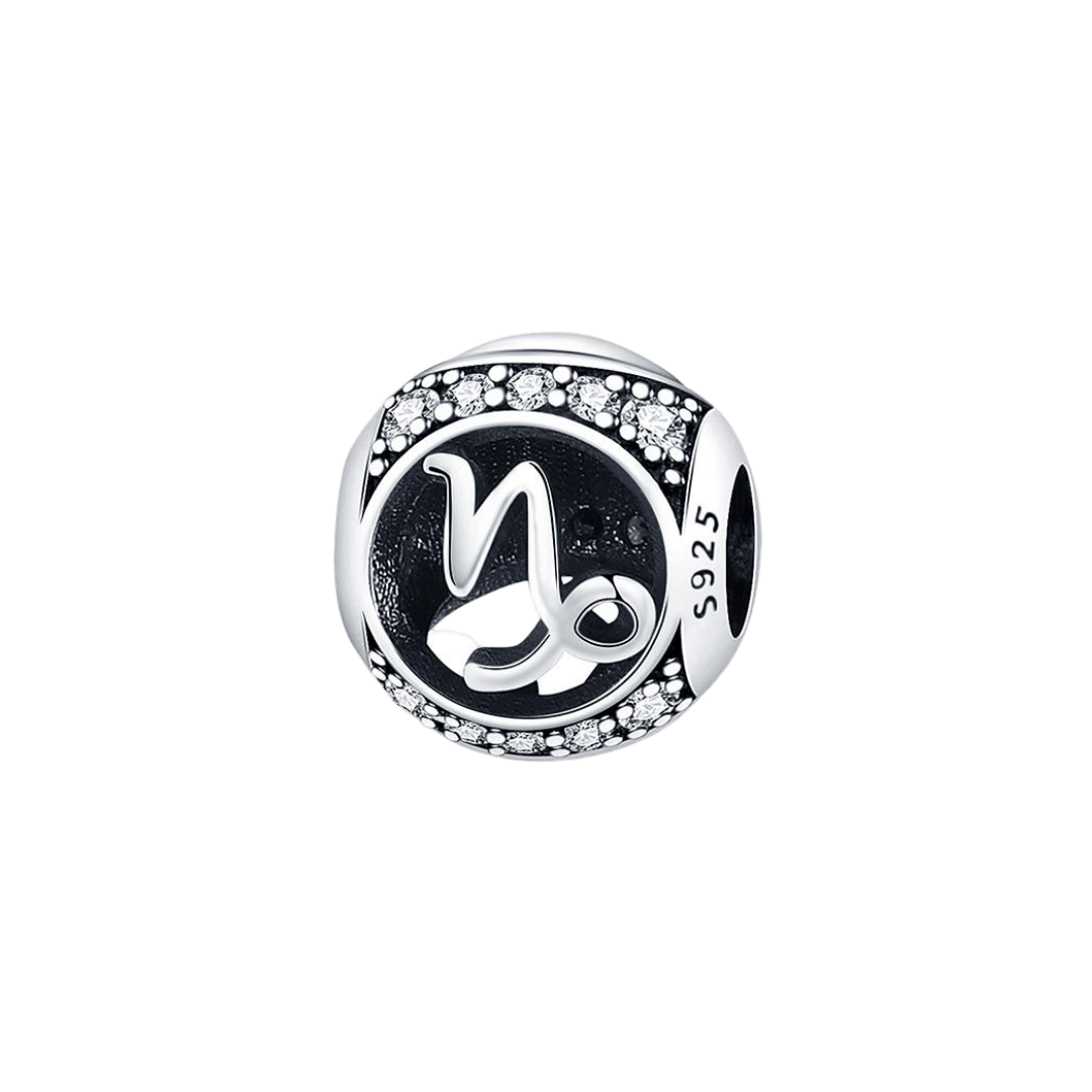 Sparkling Capricorn Star Sign Charm depicting the Capricorn symbol with pavé crystals on a silver charm.