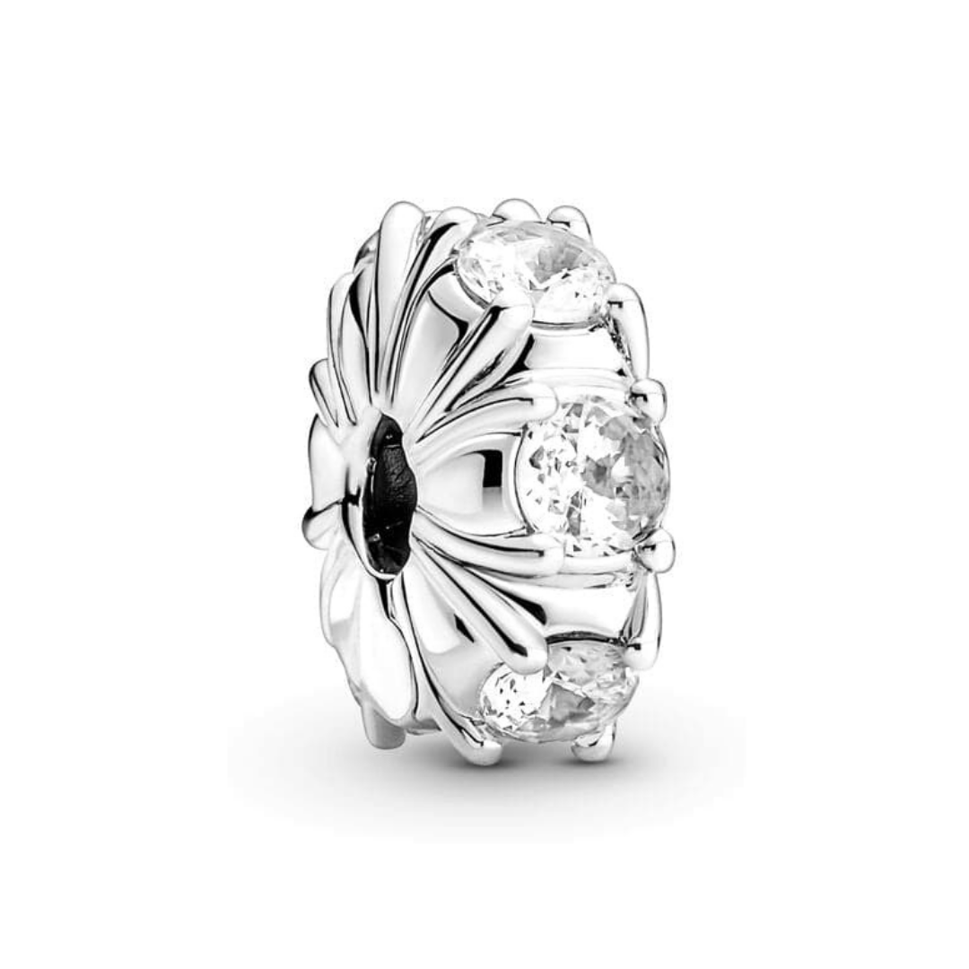 Sparkling Clear Stone Floral Clip Charm featuring large oval clear stones and elegant claw prongs.