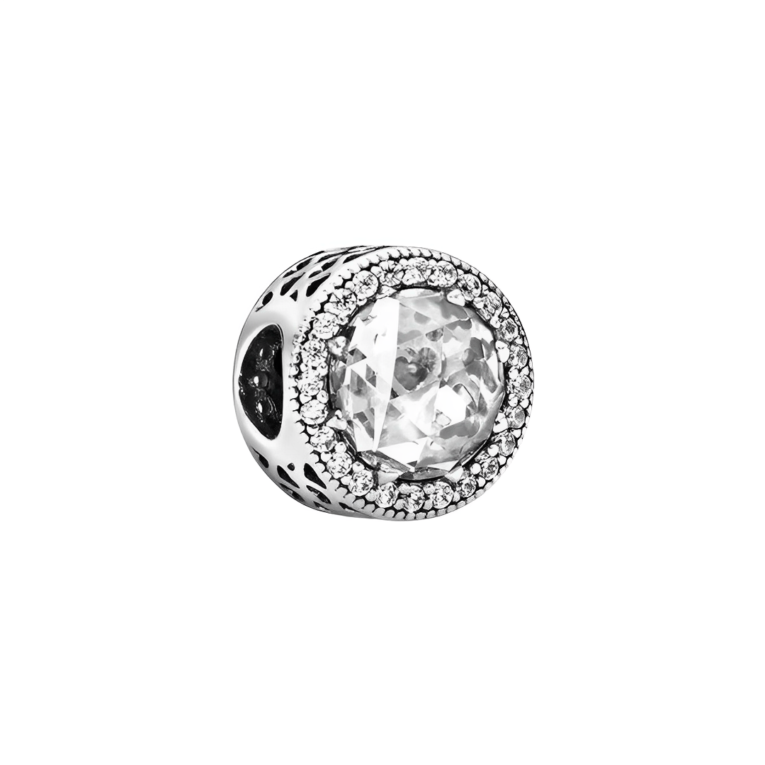 Sparkling Crystal Radiant Halo Charm featuring a clear crystal center and sparkling pavé stones in a beautiful design.