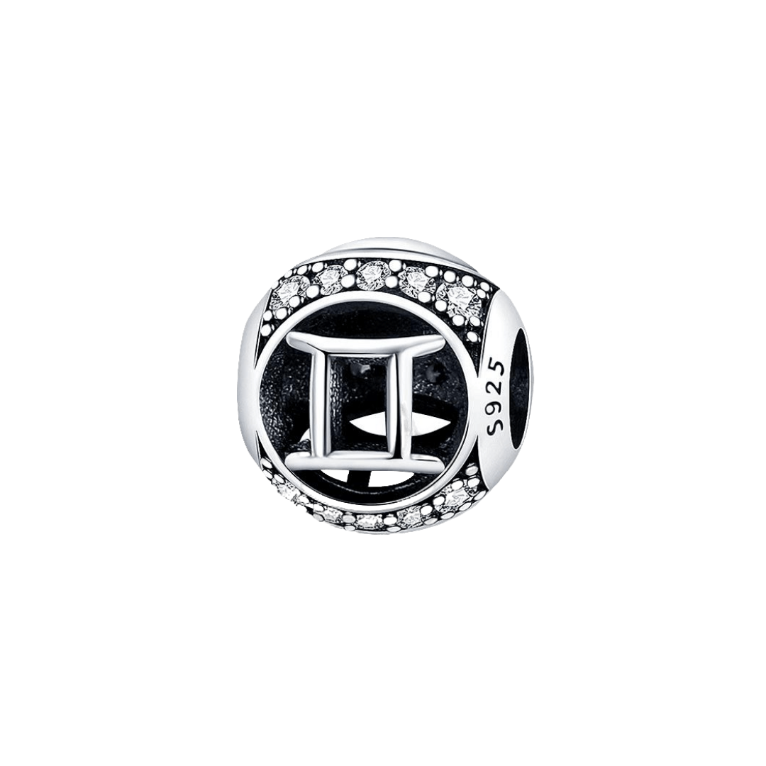 Sparkling Gemini Star Sign Charm with silver Gemini symbol and pavé crystal detail, perfect for bracelets.