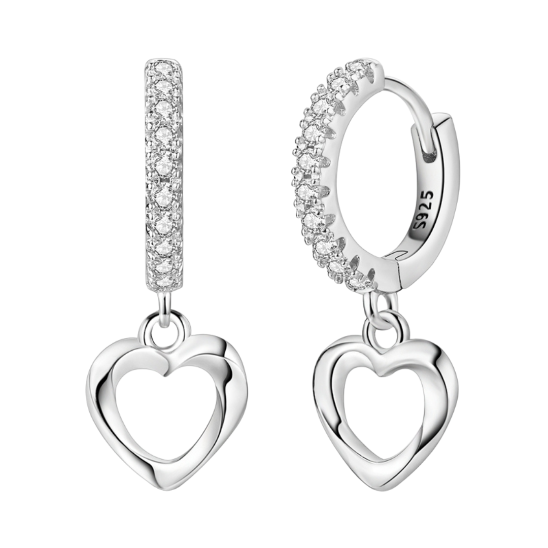 Sparkling Heart Drop Hoop Earrings featuring a heart design and sparkling details for elegant and romantic wear.