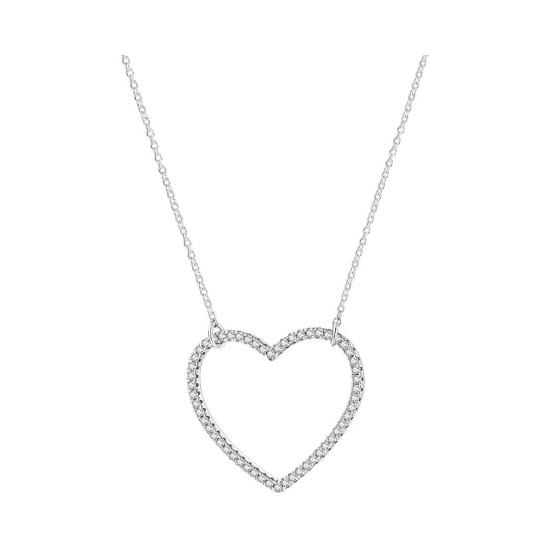 Sparkling Heart Outline Necklace with sparkling accents, perfect for meaningful everyday wear.
