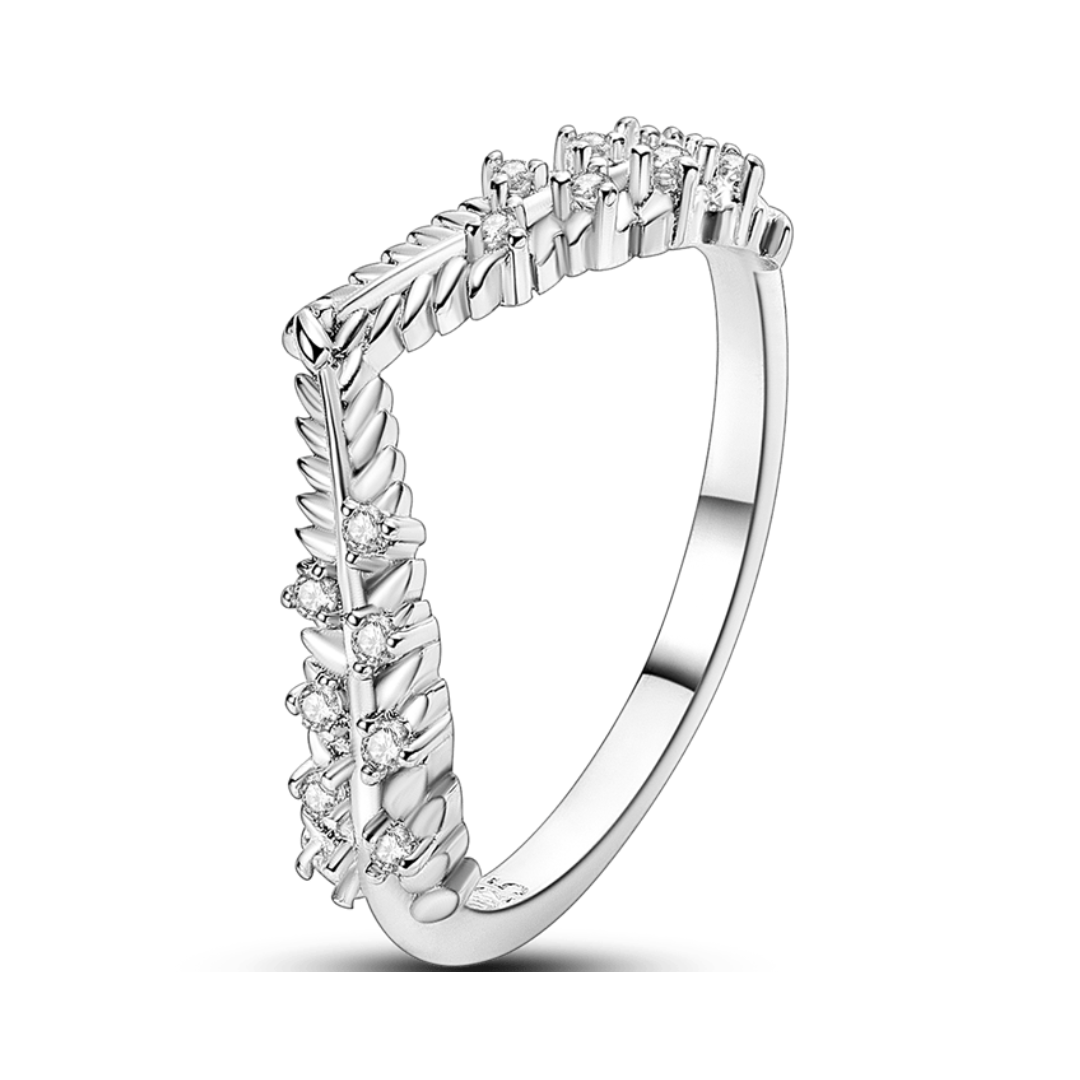Sparkling Leaf V-Shape Ring ( Discontinued ) featuring a delicate design of zircons on sterling silver.