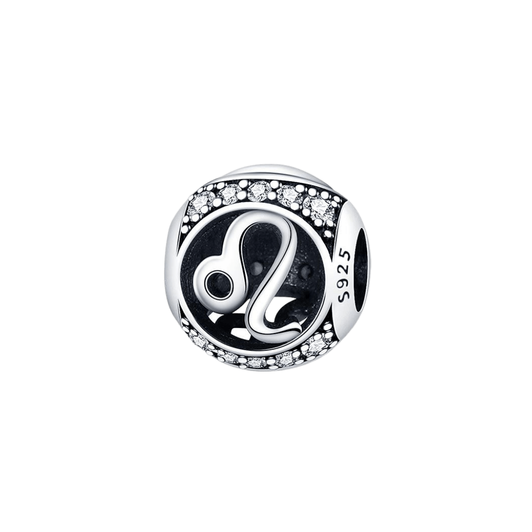 Sparkling Leo Star Sign Charm featuring a bold Leo symbol and pavé crystals on a silver charm.