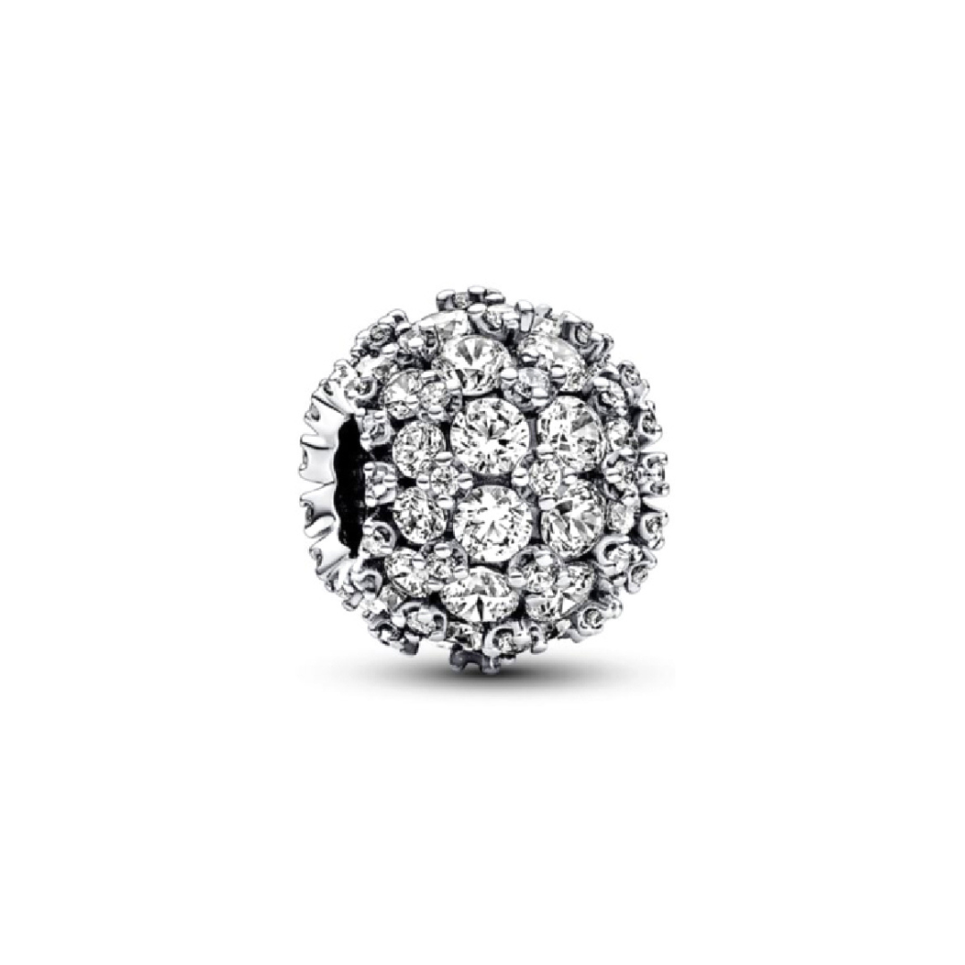 Sparkling Pave Cluster Round Charm with brilliant clear sparkling stones in a stunning cluster formation.
