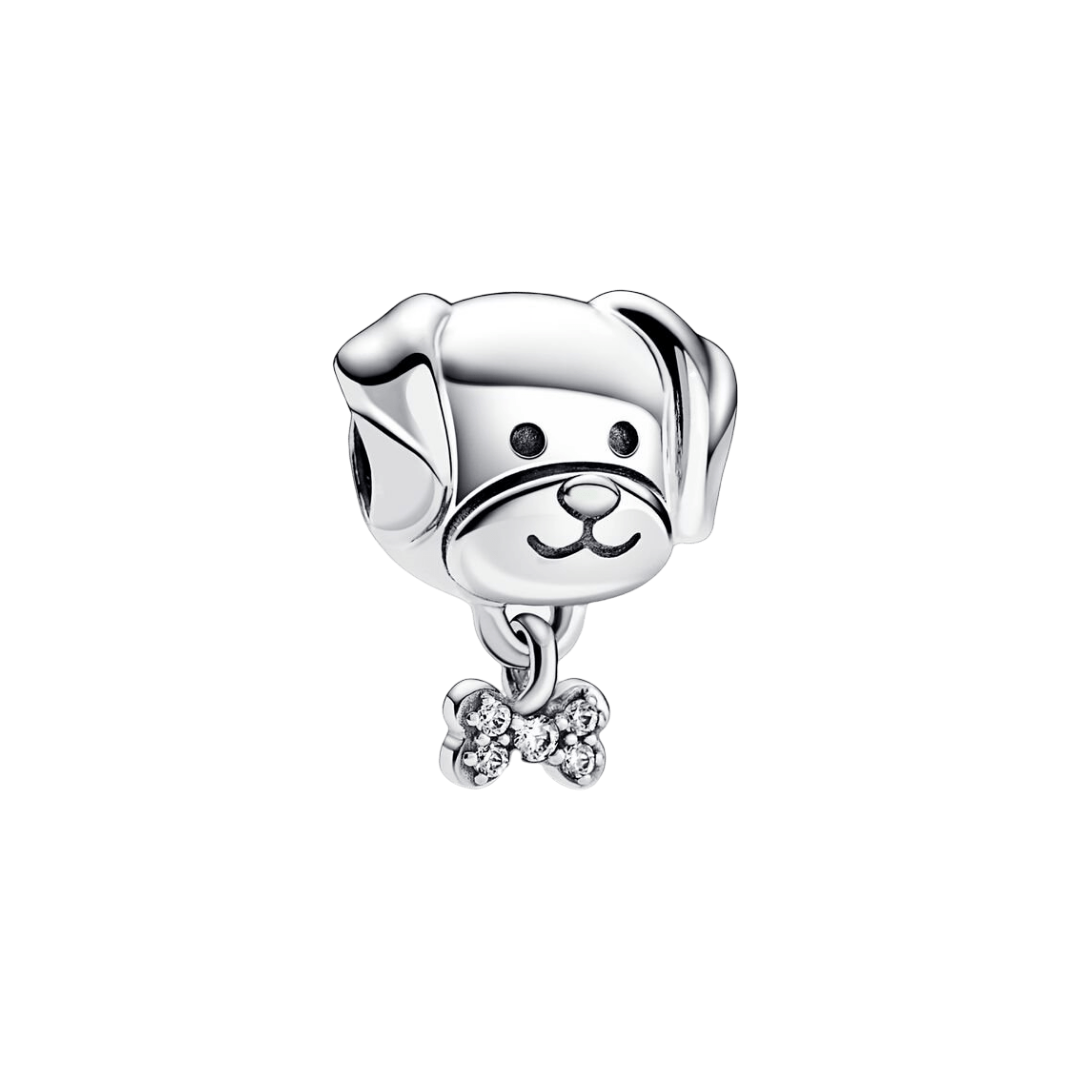 Sparkling Puppy and Bone Charm, featuring a detailed puppy face and sparkling bone charm.