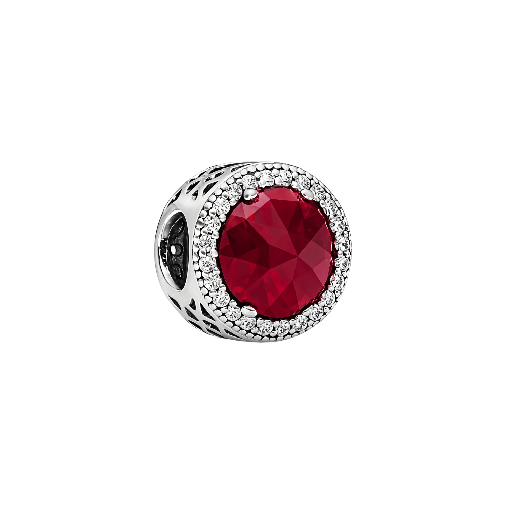 Sparkling Red Radiant Halo Charm with a bold red crystal center and sparkling clear stones.