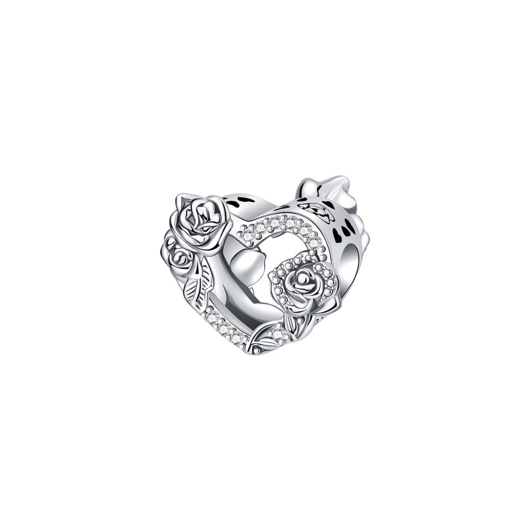 Sparkling Rose Garden Heart Charm featuring detailed roses and sparkling pavé crystals for a romantic gift.