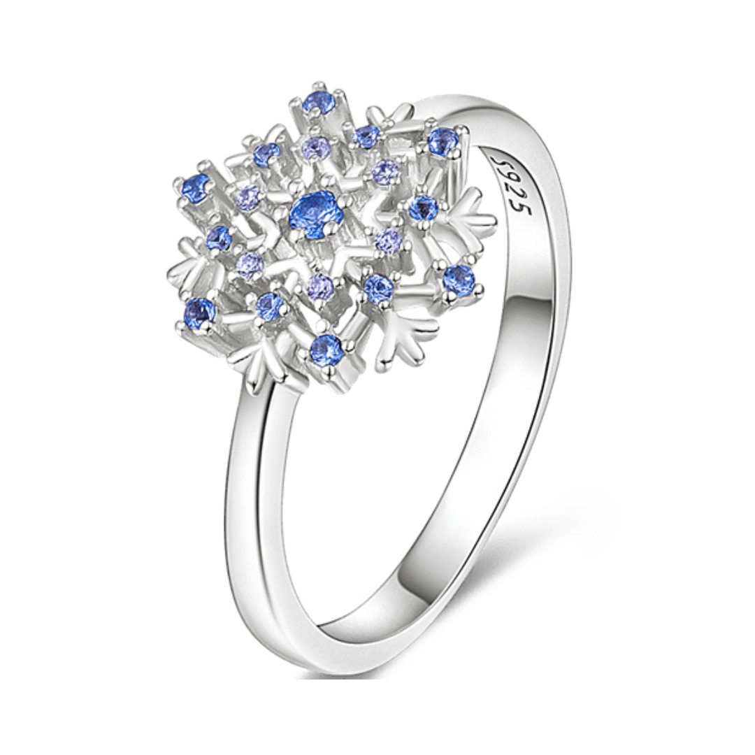 Sparkling Snowflake Ring ( Discontinued ) featuring icy blue crystals and delicate snowflake design, perfect for winter elegance.