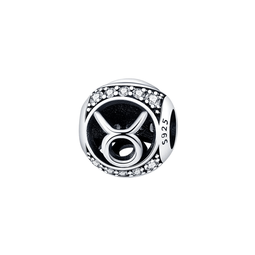 Sparkling Taurus Star Sign Charm featuring a raised Taurus symbol and sparkling pavé crystals.