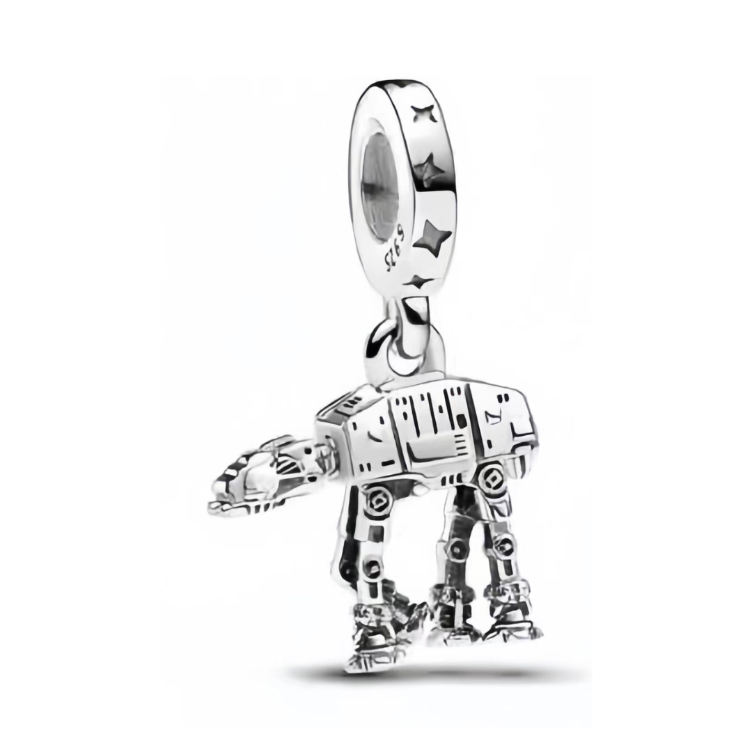Star Wars AT-AT Walker Dangle Charm in polished silver with detailed engravings and articulated legs.