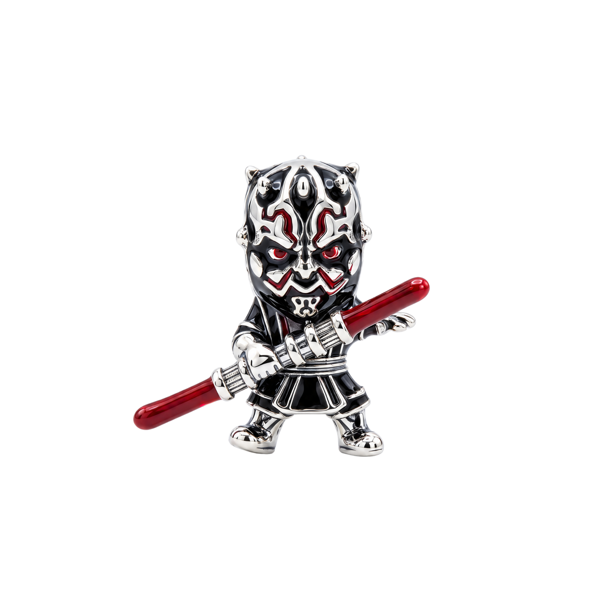 Star Wars Darth Maul Charm in silver with black enamel and red double-bladed lightsaber details.