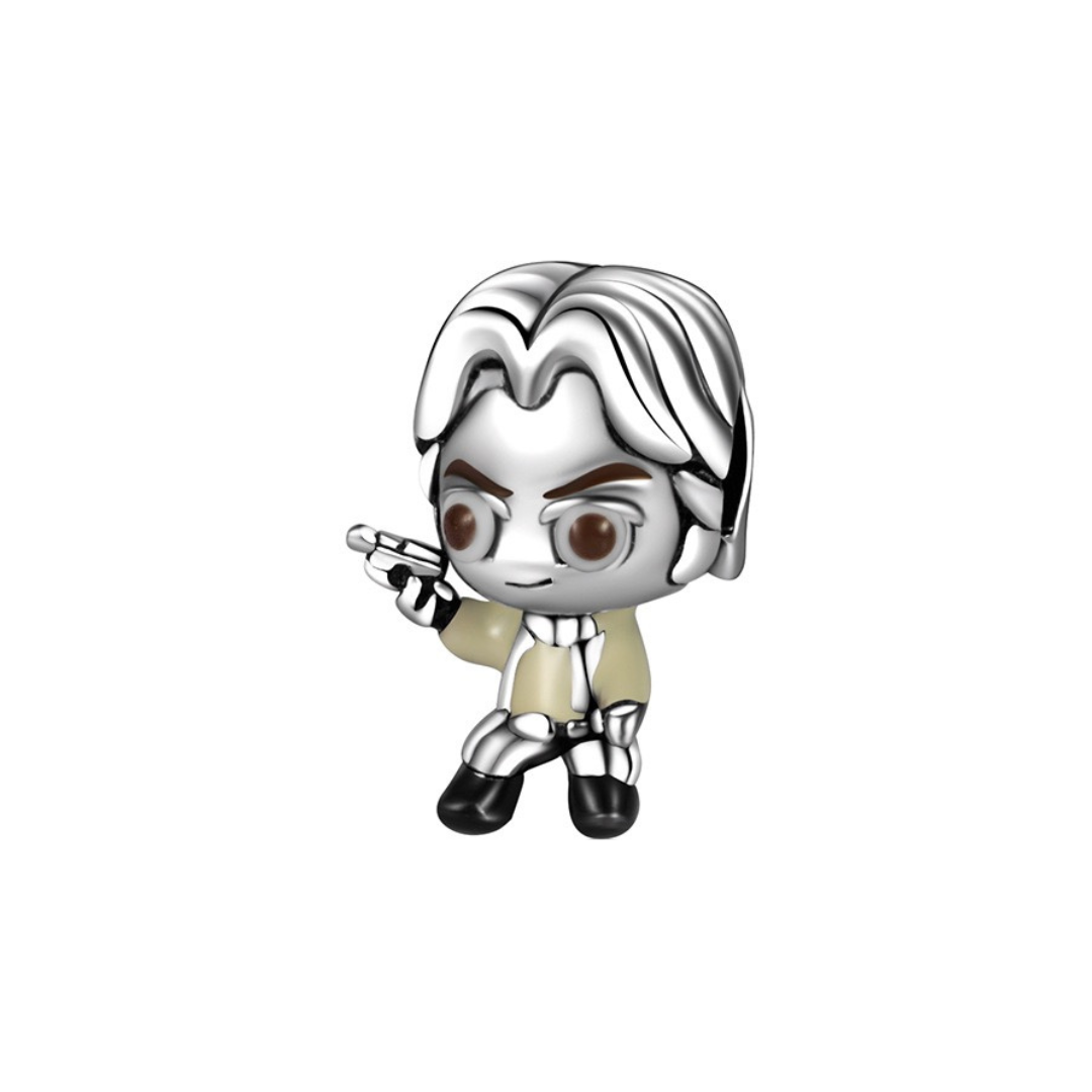 Star Wars Han Solo Charm depicting a confident character holding a blaster, perfect for fans of the iconic hero.
