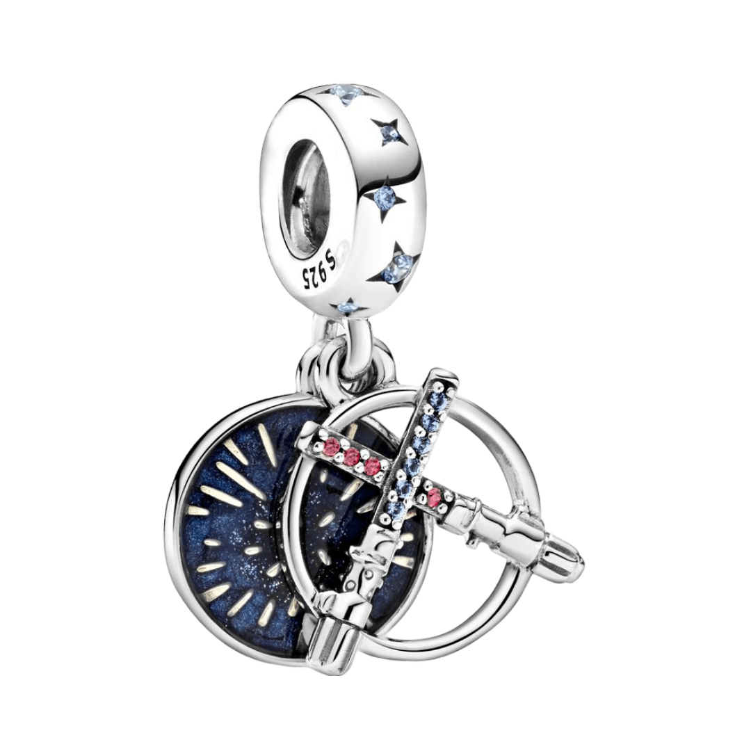 Star Wars Lightsaber Duel Dangle Charm featuring iconic lightsaber design and celestial elements.