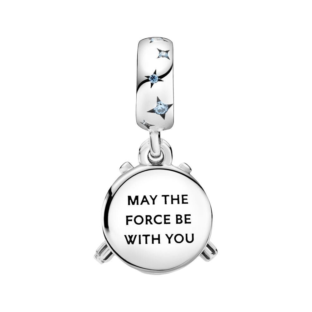 Star Wars Lightsaber Duel Dangle Charm featuring 'May the Force Be With You' engraving and star accents.