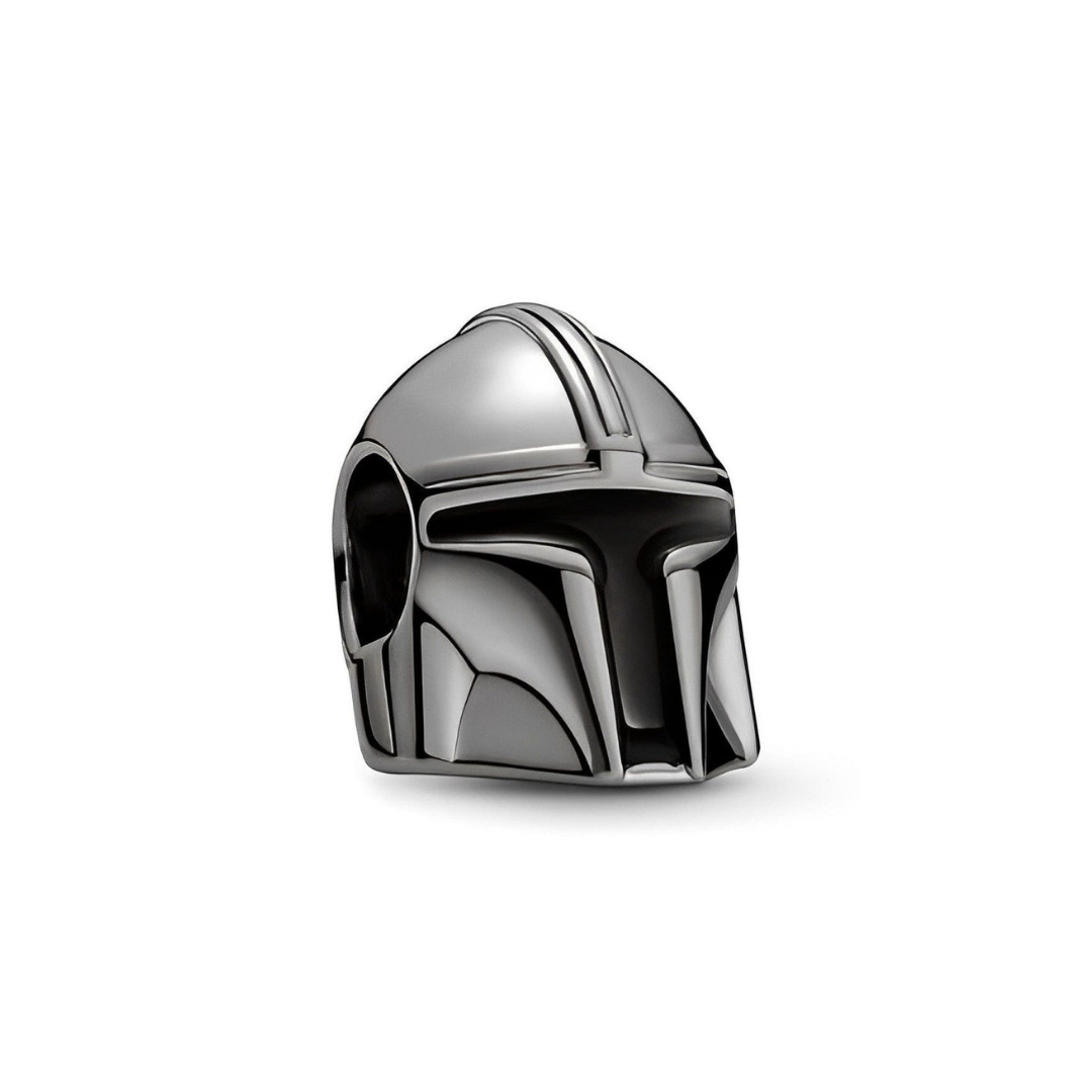 Star Wars The Mandalorian Helmet Charm in dark oxidised silver, featuring iconic design and armor plate details.