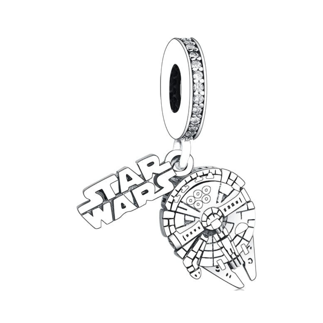 Star Wars Millennium Falcon Dangle Charm featuring detailed design and sparkling accents for Star Wars fans.