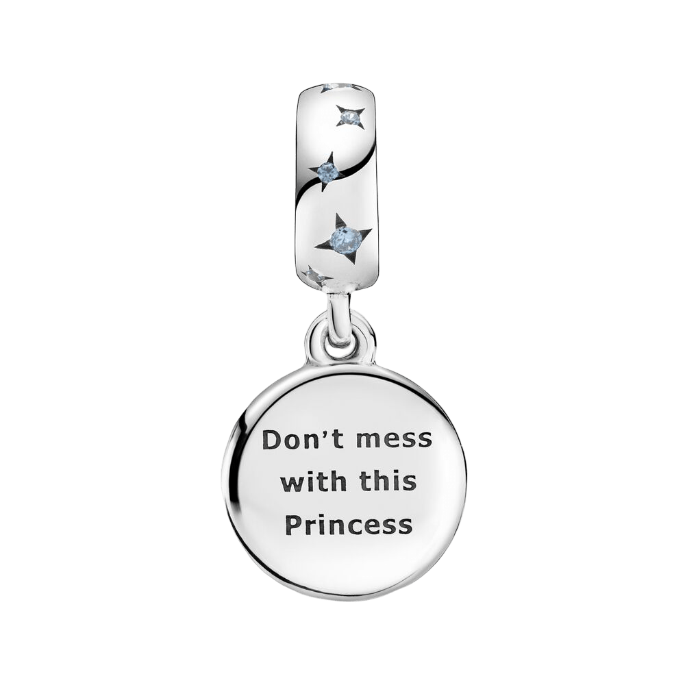 Star Wars Princess Leia Dangle Charm featuring a message that says 'Don't mess with this Princess'.