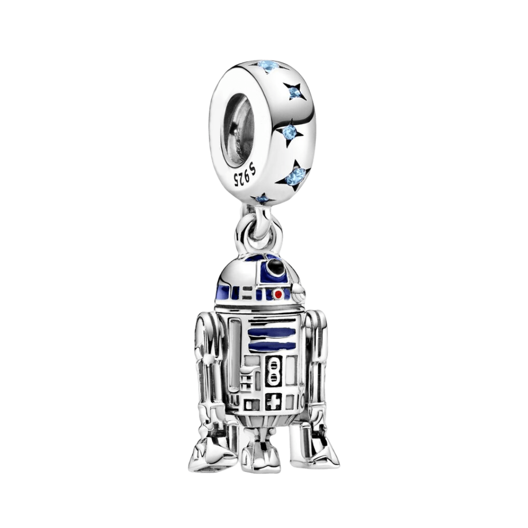 Star Wars R2-D2 Dangle Charm featuring intricate silver details and blue enamel accents.