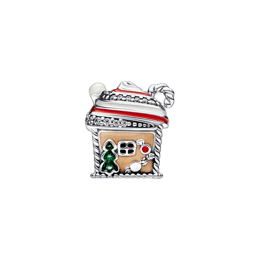 Sweet Gingerbread House Christmas Charm featuring a detailed gingerbread house with colorful enamel and pavé accents.