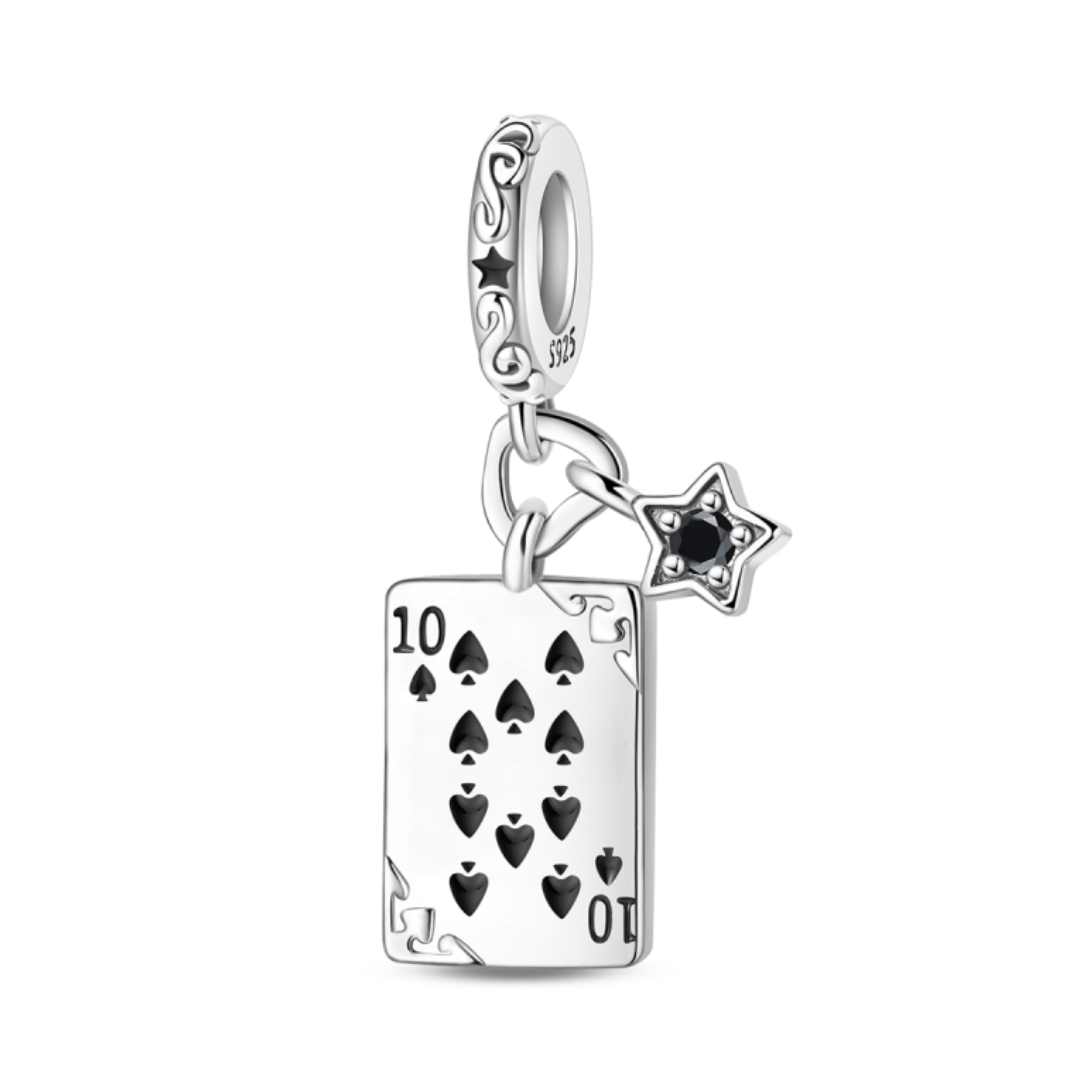 Ten of Spades Poker Dangle Charm featuring a 10 of spades card and star design, perfect for poker lovers.