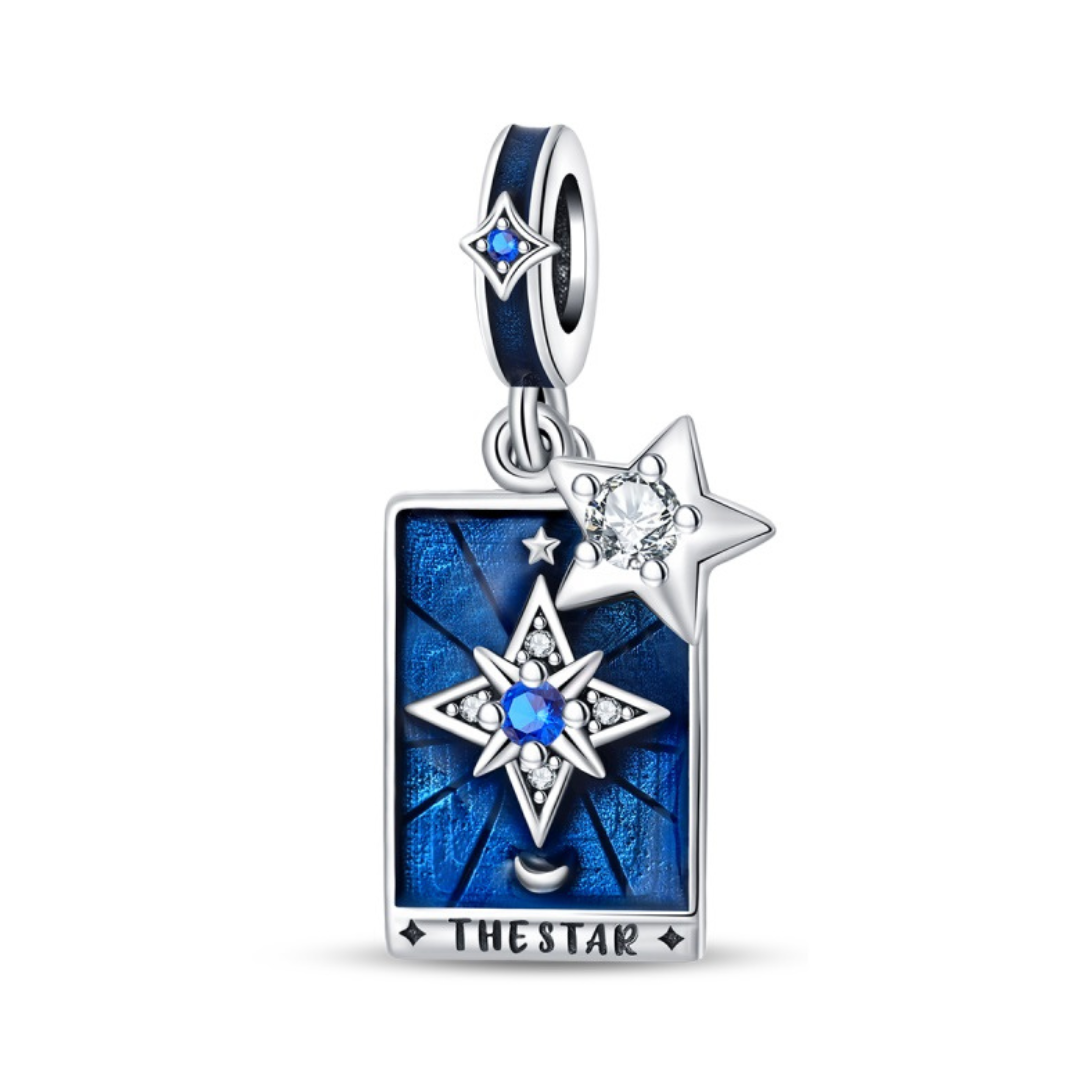 The Star Tarot Card Dangle Charm showcasing a blue star and silver accents, symbolizing hope and guidance.