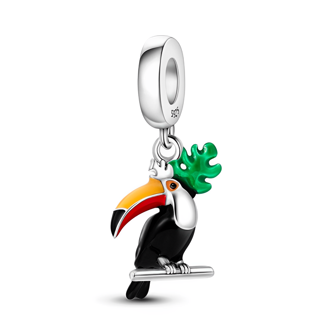 Tropical Toucan Bird Dangle Charm ( Discontinued) with vivid colors and intricate details.