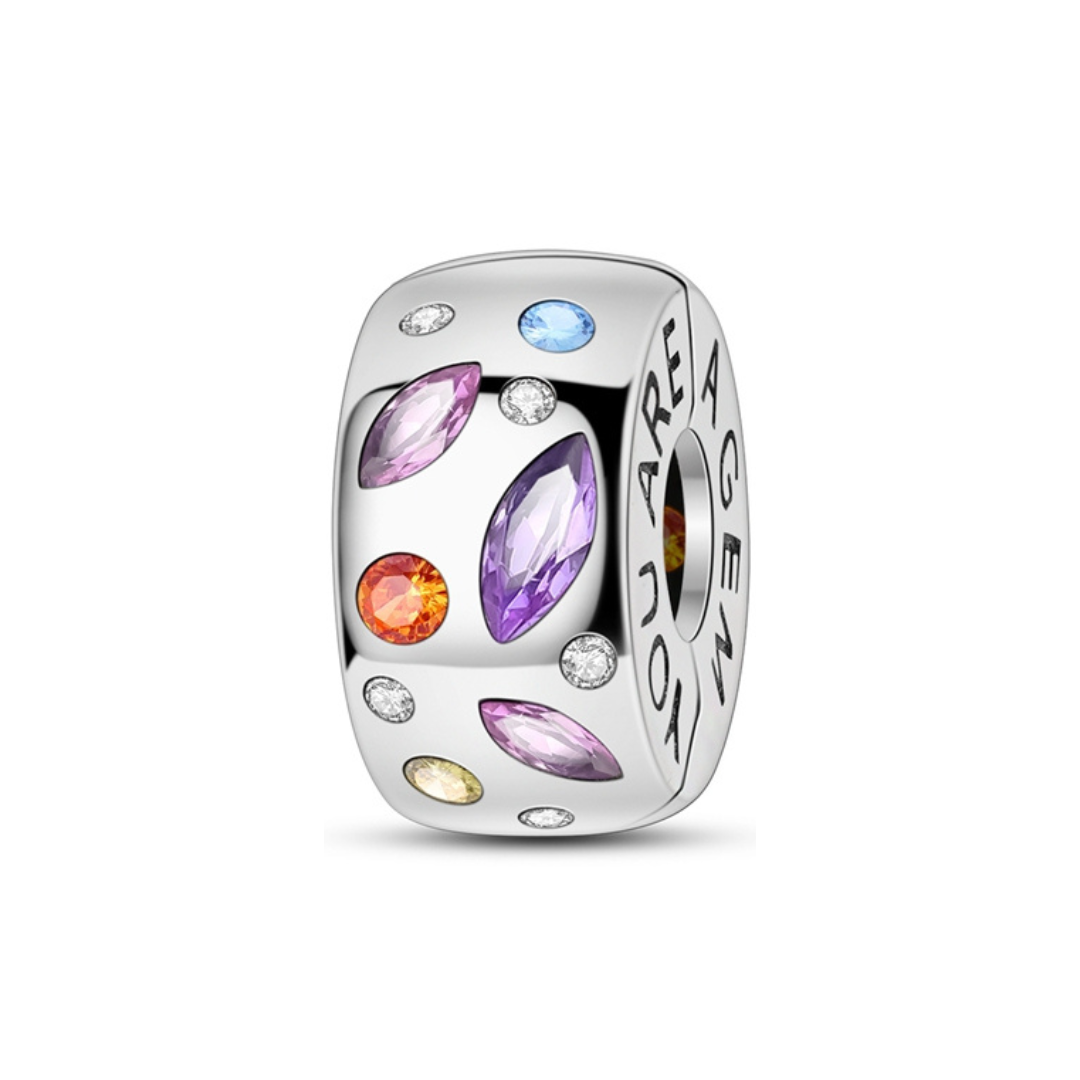 You Are A Gem Sparkling Multicolour Clip Charm with vibrant marquise and round stones in various colors.