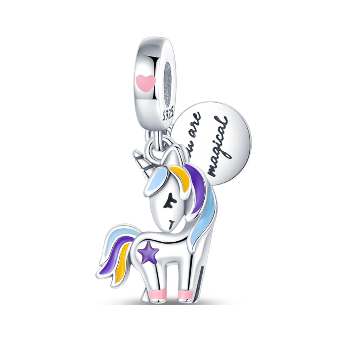 You Are Magical Colour Change Unicorn Charm with a colorful unicorn and engraved disc.
