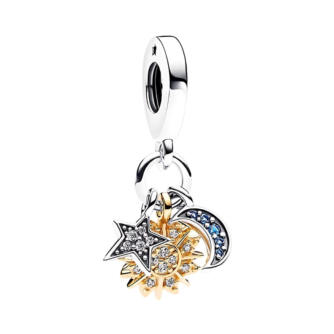 You Are My Sun Moon and Stars Dangle Charm with a golden sun, blue moon, and silver star sparkling elements.